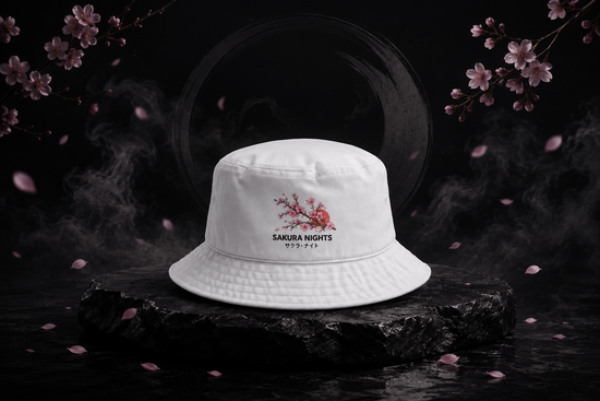 Midnight Sakura Bucket Hat (White)